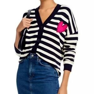 NWT Aqua Striped Stitched Heart Oversized Cardigan